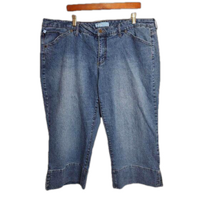 Duplex by Tyte Cropped Denim Jeans Womens 24W Studded Embroidered Wide Cuff Logo